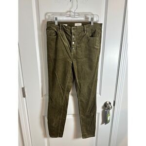 LOFT High Rise Skinny Corduroy Button Fly Pants Olive Green Size 10